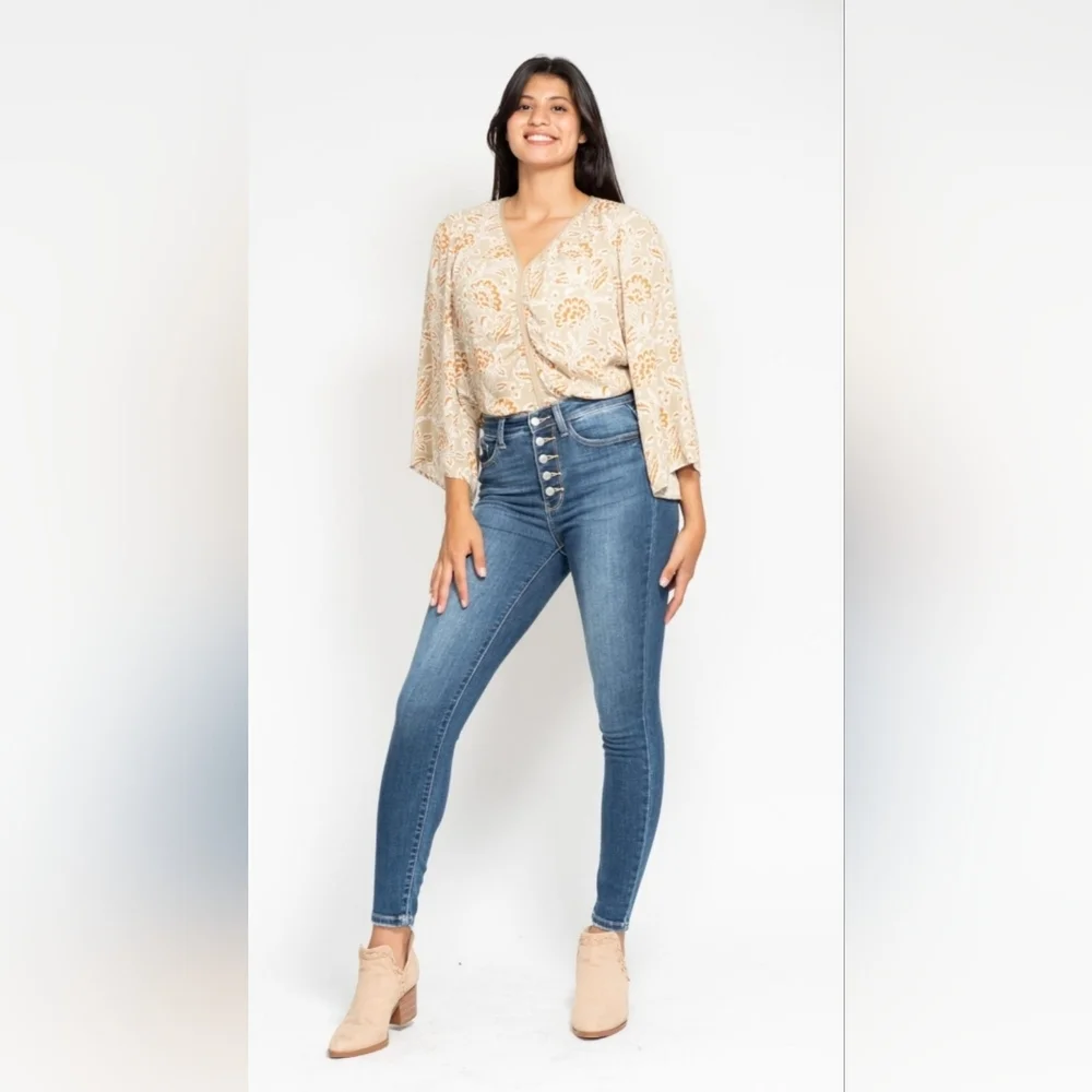 Judy Blue High Rise Medium Wash Button Fly Skinny Jeans Stretch Various NEW